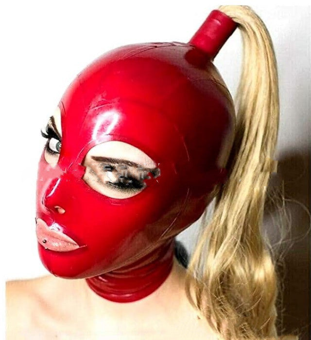 Latex Ponytail Mask With Wig Latex Headgear