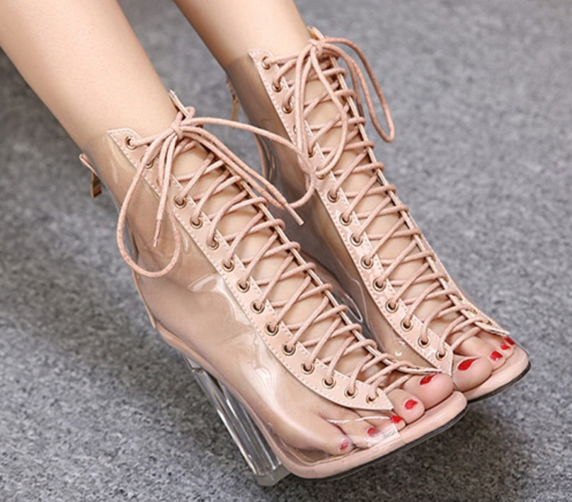 New women's shoes European station star models sexy high-top shoes straps fish mouth hollow sandals