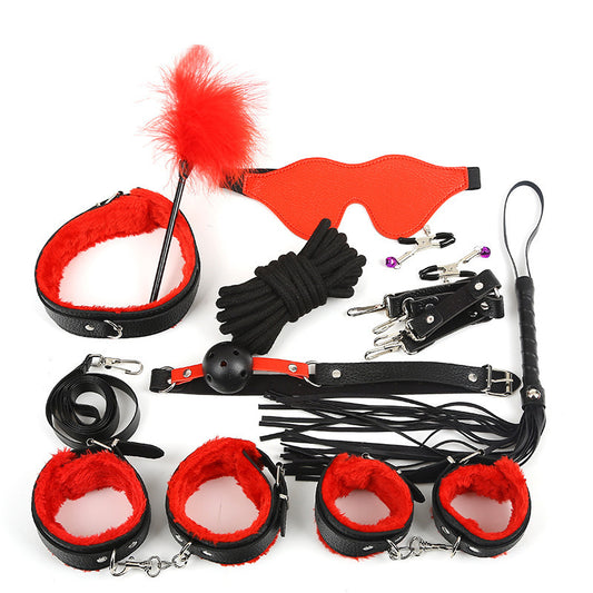 10-piece Black And Red Plush Whip Set